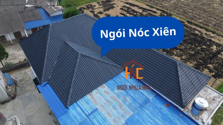 Hình ảnh thực tế ngói nóc xiên trong thi công mái ngói nhựa pvc/asa