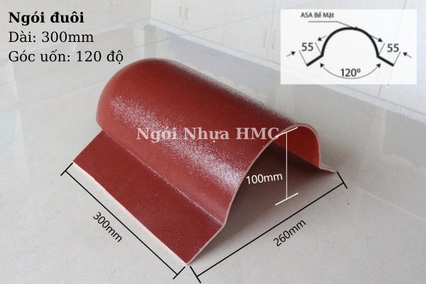 Hình 1: Thông số kỹ thuật ngói đuôi trong ngói nhựa pvc/asa.